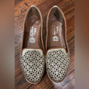 Spring Step Latiste Tulisa Gold Metallic Leather Loafer Flat Sz 39 Handmade